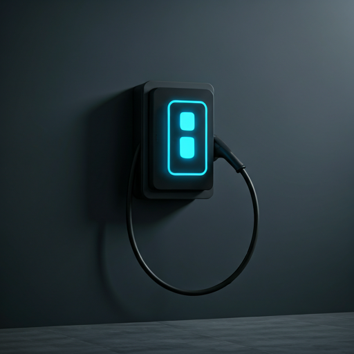 Modern sleek wallbox electric vehicle charger against a clean architectural background
